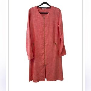 Refka Made In Turkey Coral 100% Cotton MIDI Zip Up Career Lagenlook Dress Size L